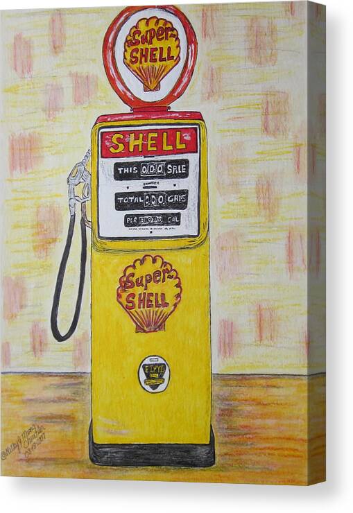 Super Shell Canvas Print featuring the painting Shell Gas Pump by Kathy Marrs Chandler