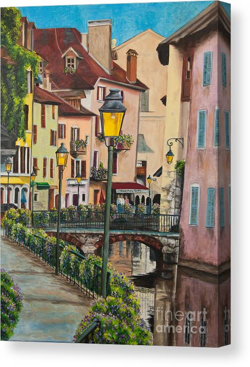 Annecy France Art Canvas Print featuring the painting Side Streets in Annecy by Charlotte Blanchard