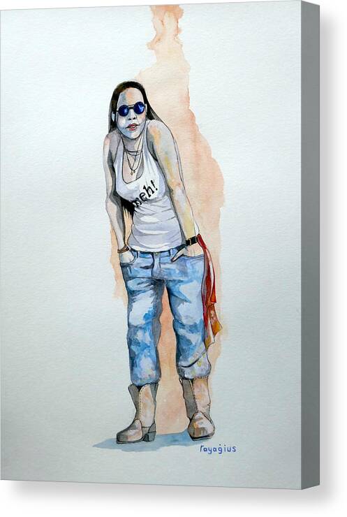 Female Canvas Print featuring the painting Sketch for Meh by Ray Agius