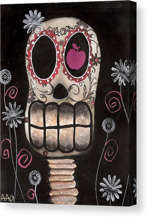Day Of The Dead Canvas Print featuring the painting Smile your Dead by Abril Andrade