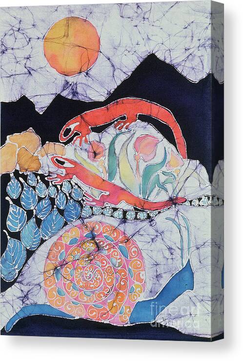 Snail Canvas Print featuring the tapestry - textile Snail with Red Efts by Carol Law Conklin