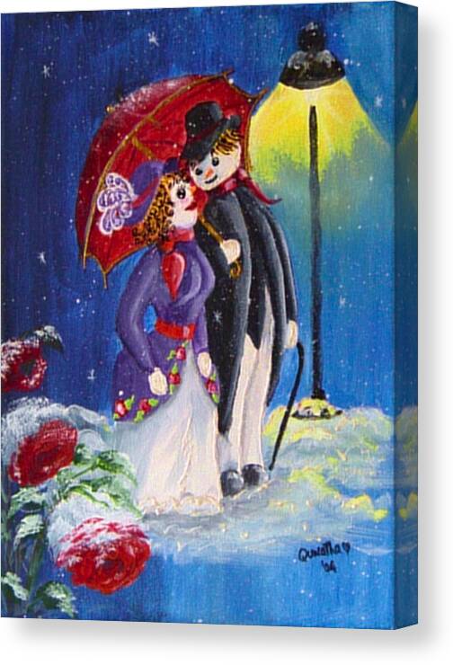 Snow Canvas Print featuring the painting Snow Couple by Quwatha Valentine