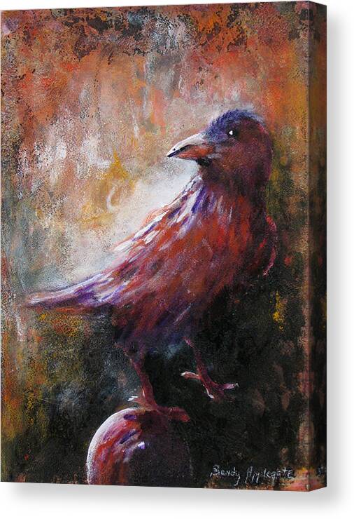 Raven Canvas Print featuring the painting Some Late Visitor by Sandy Applegate