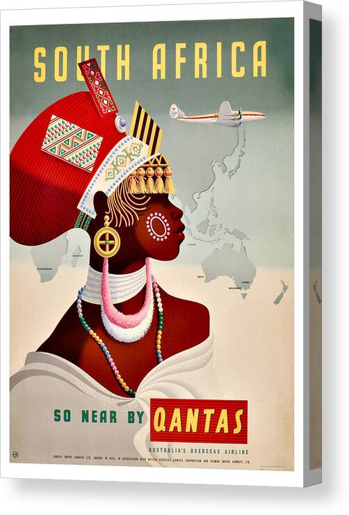 South Africa Canvas Print featuring the painting South Africa, vintage airline poster by Long Shot