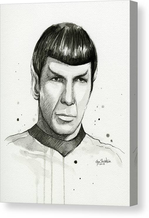 Star Trek Canvas Print featuring the painting Spock Watercolor Portrait by Olga Shvartsur