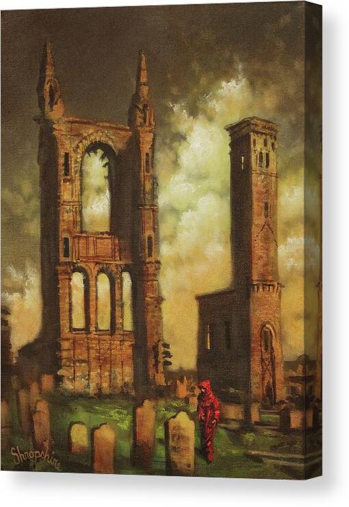 St Andrews Cathedral; Fife Canvas Print featuring the painting St Andrews Cathedral by Tom Shropshire