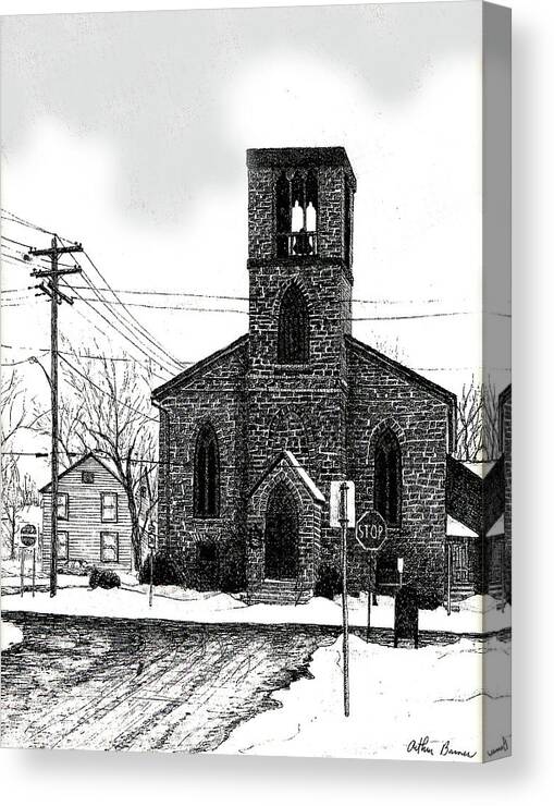 Church Canvas Print featuring the drawing St. John's Church by Arthur Barnes