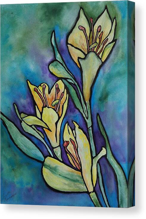 Flowers Canvas Print featuring the painting Stained Glass Flowers by Ruth Kamenev
