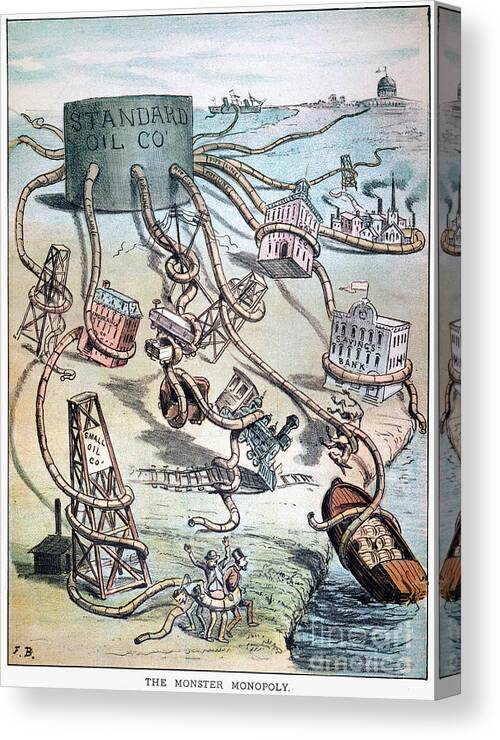 1884 Canvas Print featuring the drawing STANDARD OIL CARTOON - 'Monster Monopoly' by Granger
