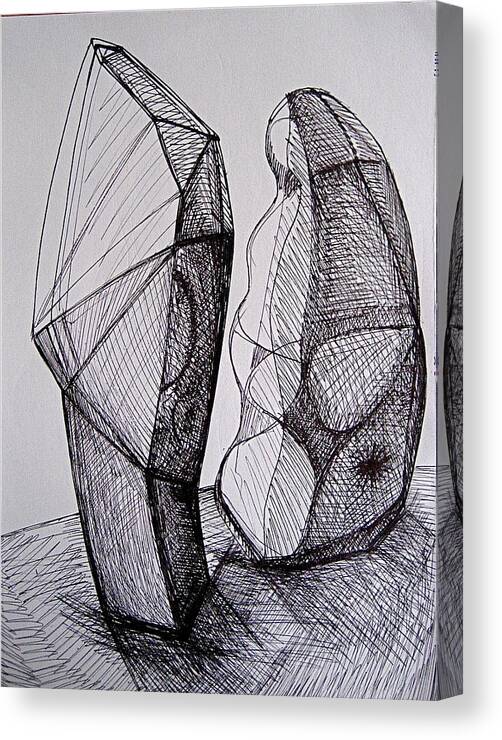 Ink Dawing Canvas Print featuring the drawing Standing Forms by Stephen Hawks