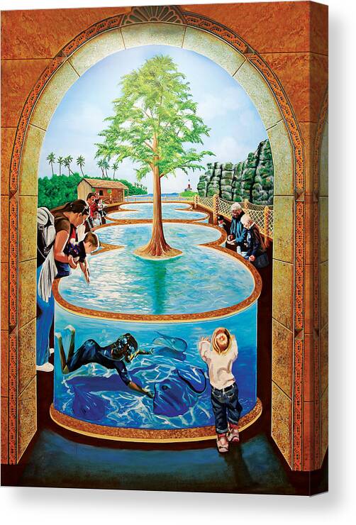 Water Scene Canvas Print featuring the painting Stingray Tank At Atlantis Aquarium by Bonnie Siracusa