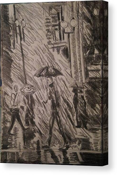 Cityscape Canvas Print featuring the drawing Storm #3 by Angela Weddle