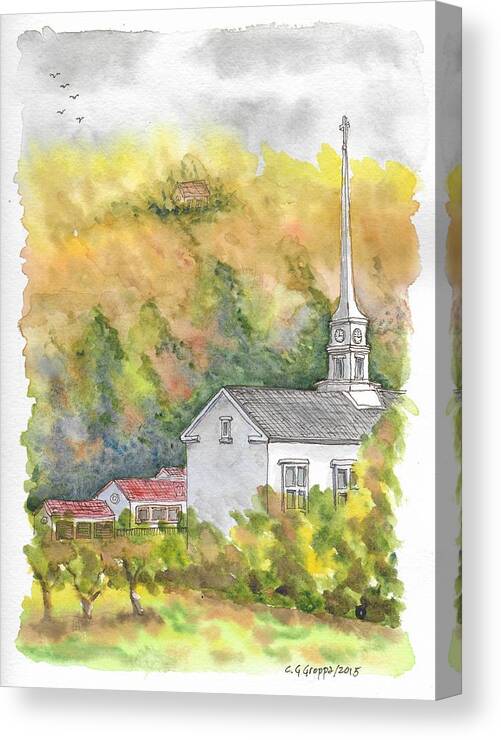 Stowe Community Church Canvas Print featuring the painting Stowe Community Church, 1839, Stowe, Vermont by Carlos G Groppa