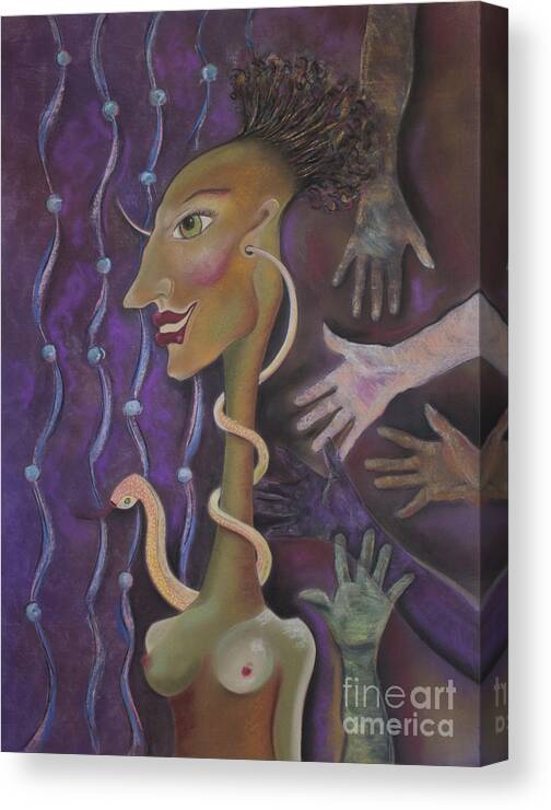 Woman Canvas Print featuring the pastel Stretched Thin by Tracey Levine