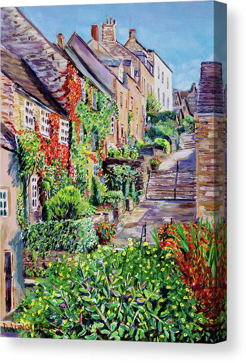 Acrylic Canvas Print featuring the painting Summer - Looking Up The Chipping Steps, Tetbury by Seeables Visual Arts