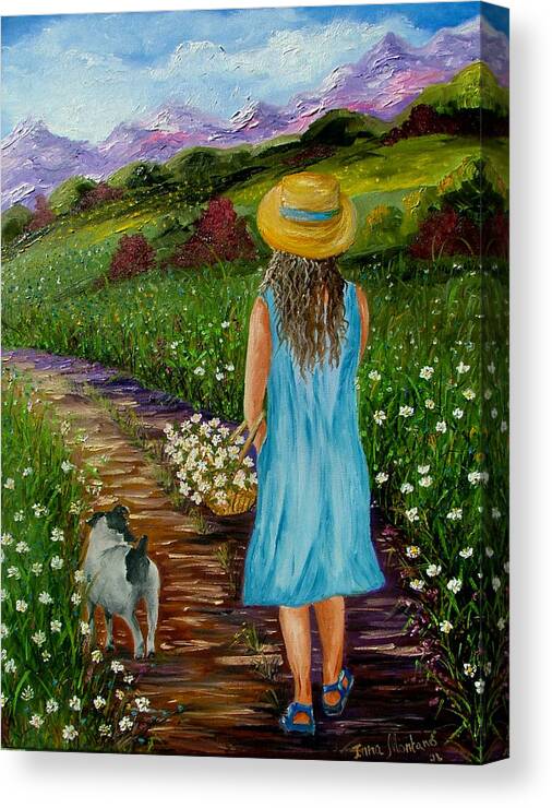 Girl Canvas Print featuring the painting Summer path by Inna Montano