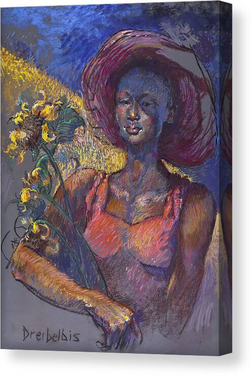 Woman Canvas Print featuring the painting Sunflower Woman by Ellen Dreibelbis