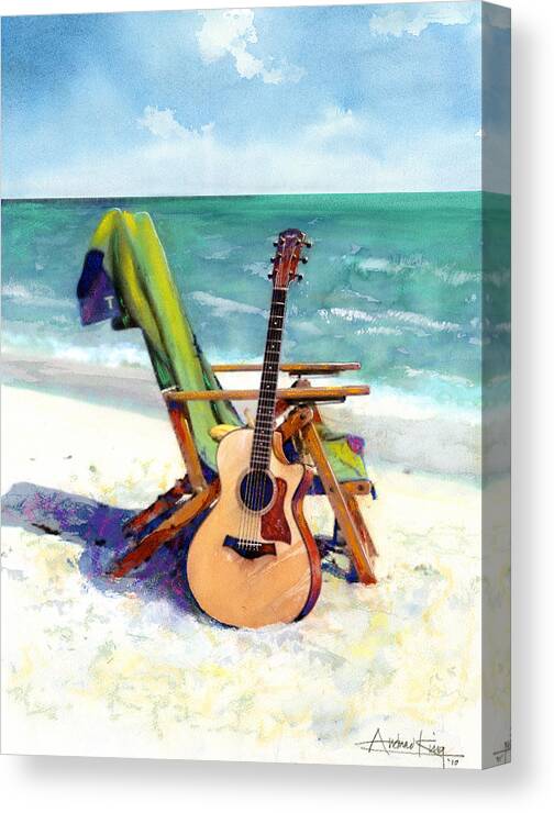 Guitar Paintings Canvas Print featuring the painting Taylor at the Beach by Andrew King