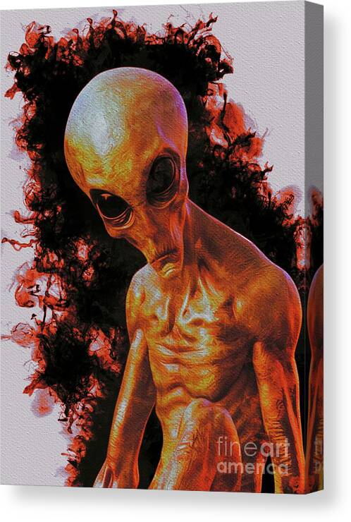 Ufo Canvas Print featuring the painting The Alien by Esoterica Art Agency