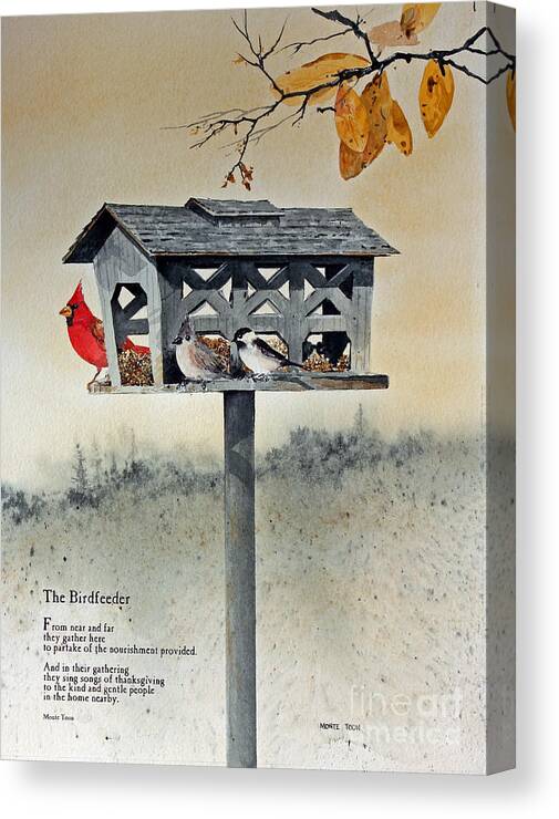 A Red Cardinal Canvas Print featuring the painting The Birdfeeder by Monte Toon