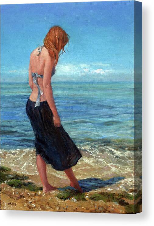 Young Woman In Surf Canvas Print featuring the painting The Black Skirt by Marie Witte