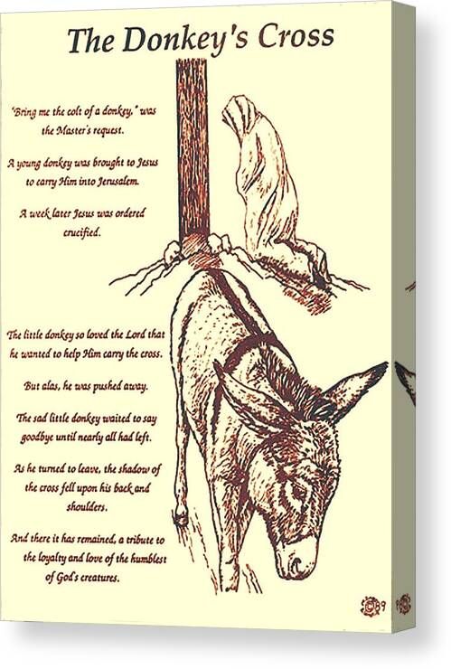 Spiritual Canvas Print featuring the drawing The Donkey's Cross by Mary Singer