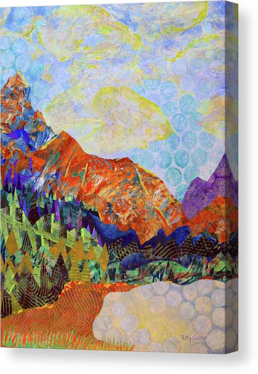 Monoprint Collage Canvas Print featuring the painting The Golden Hour by Polly Castor
