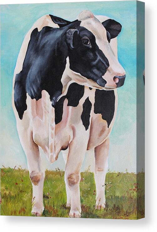 Cow Canvas Print featuring the painting The grass is Always Greener by Laura Carey