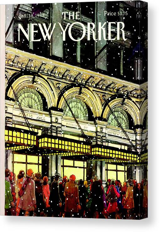 Urban Canvas Print featuring the painting The New Yorker Cover - January 18th, 1988 by Roxie Munro