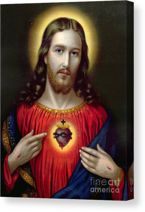 Jesus Canvas Print featuring the painting The Sacred Heart of Jesus by English School