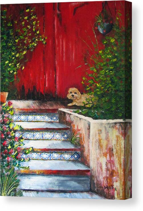 Dog Canvas Print featuring the painting The Wait by Gloria E Barreto-Rodriguez
