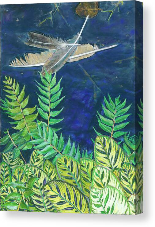 Birdseye Art Studio Canvas Print featuring the painting Three Feathers Floating by Nick Payne