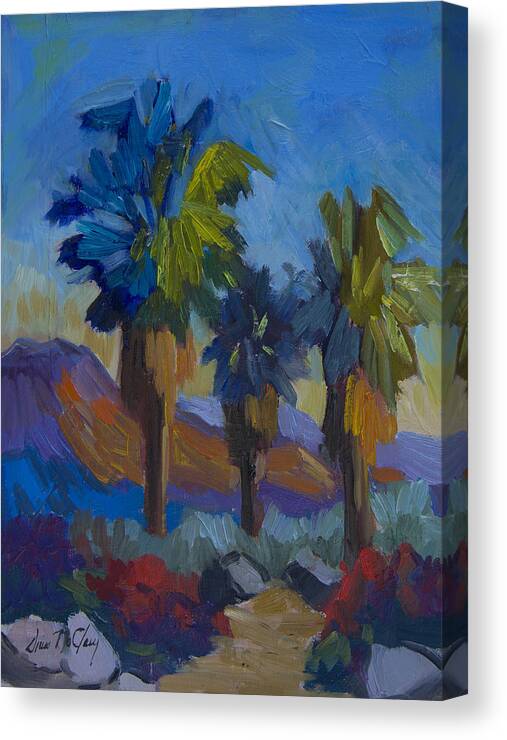 Palm Springs Canvas Print featuring the painting Three Palms at Palm Desert by Diane McClary