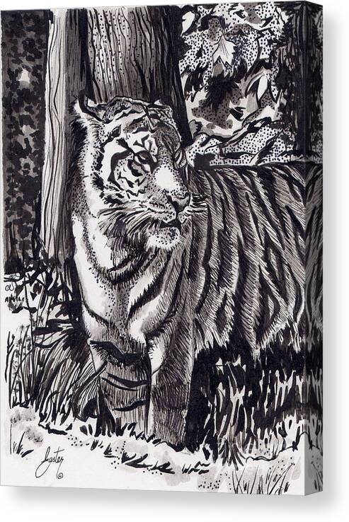 Tiger Canvas Print featuring the painting Tiger's Attention by Daniela Easter
