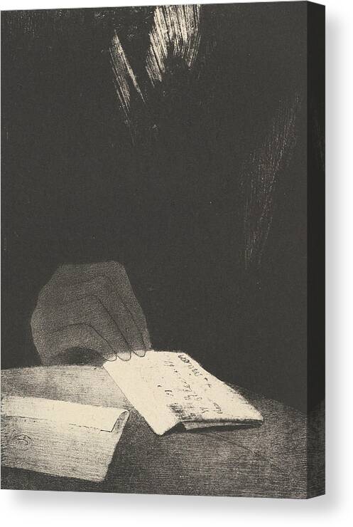 19th Century Art Canvas Print featuring the relief To all appearances, it was a hand of flesh and blood just like my own by Odilon Redon