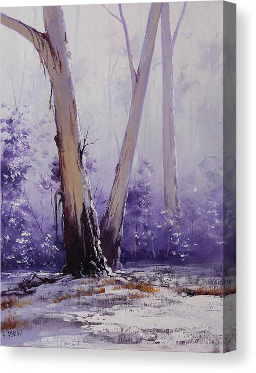 Snow Gums Canvas Print featuring the painting trees in winter Australia by Graham Gercken