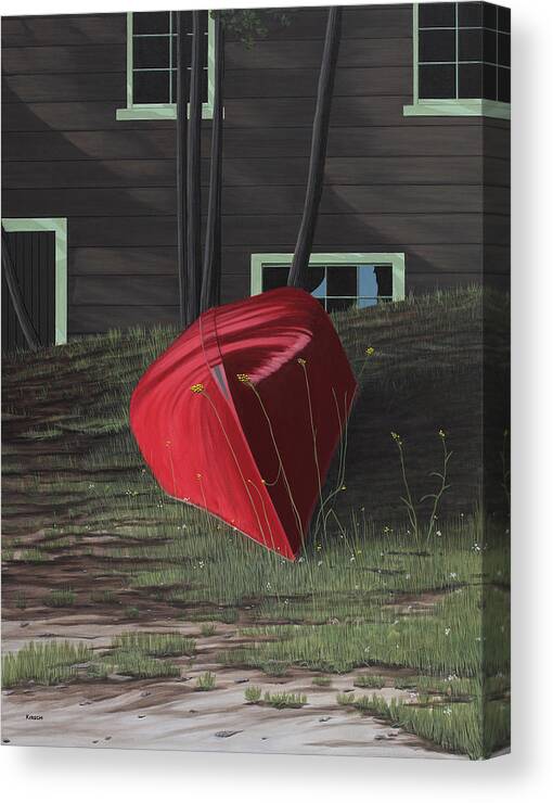 Canoes Canvas Print featuring the painting Turned Down Day by Kenneth M Kirsch