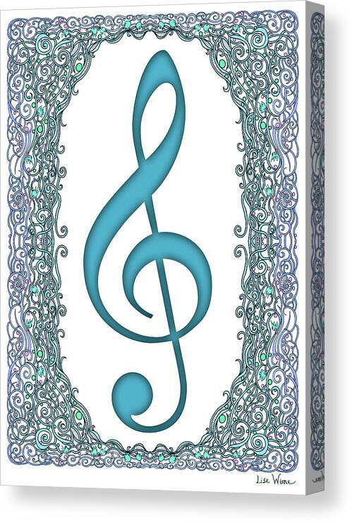 Lise Winne Canvas Print featuring the digital art Turquoise Treble Clef with Turquoise and Blue Border by Lise Winne