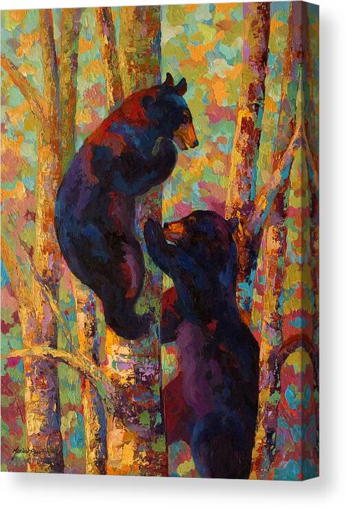 Bear Canvas Print featuring the painting Two High - Black Bear Cubs by Marion Rose