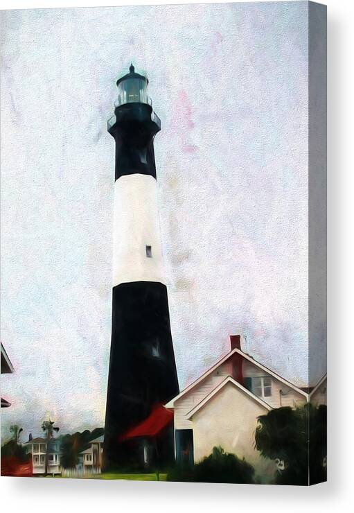 Tybee Lighthouse Canvas Print featuring the painting Tybee Lighthouse - Coastal by Barry Jones
