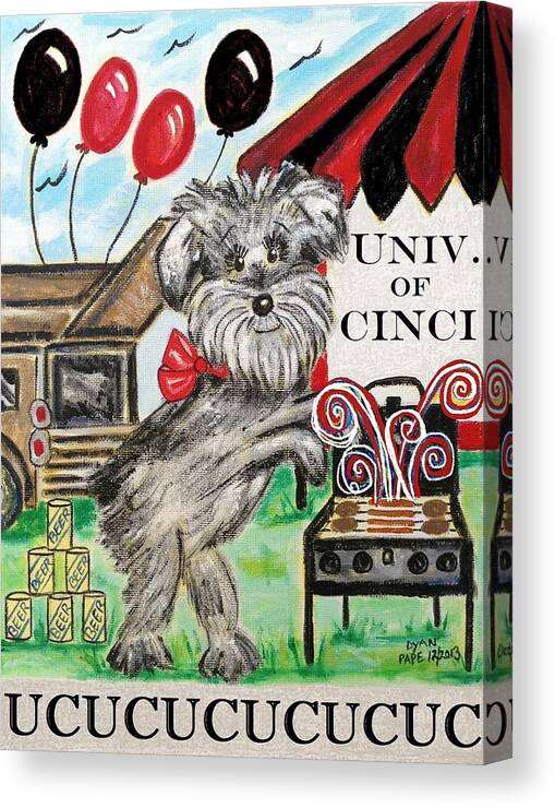 University Of Cincinnati Canvas Print featuring the digital art UC Tailgating Dog by Diane Pape