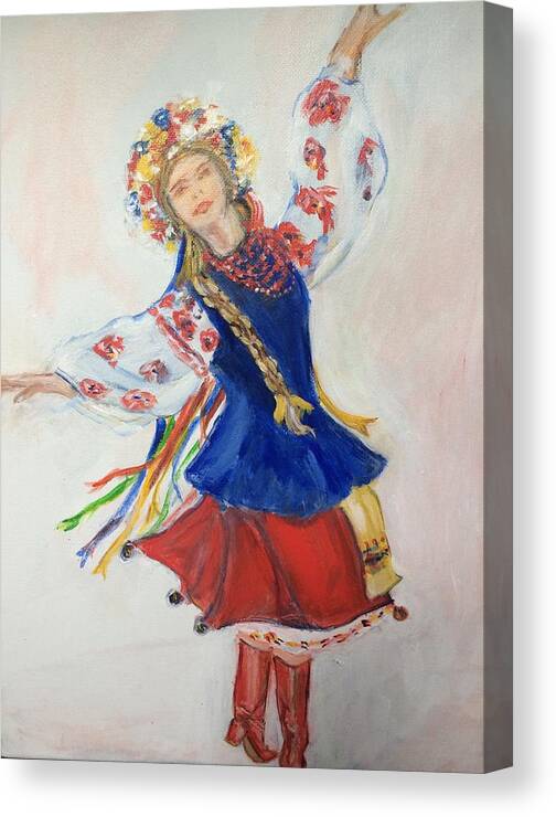 Female Canvas Print featuring the painting Ukrainian dancer by Denice Palanuk Wilson