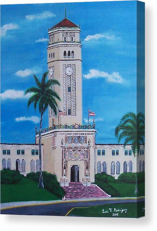 Rio Piedras Canvas Print featuring the painting University of Puerto Rico Tower by Luis F Rodriguez