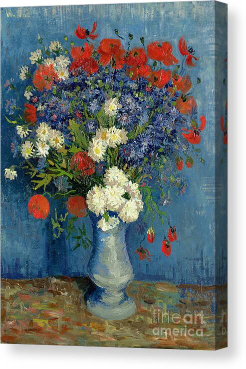 Still Canvas Print featuring the painting Vase with Cornflowers and Poppies by Vincent Van Gogh