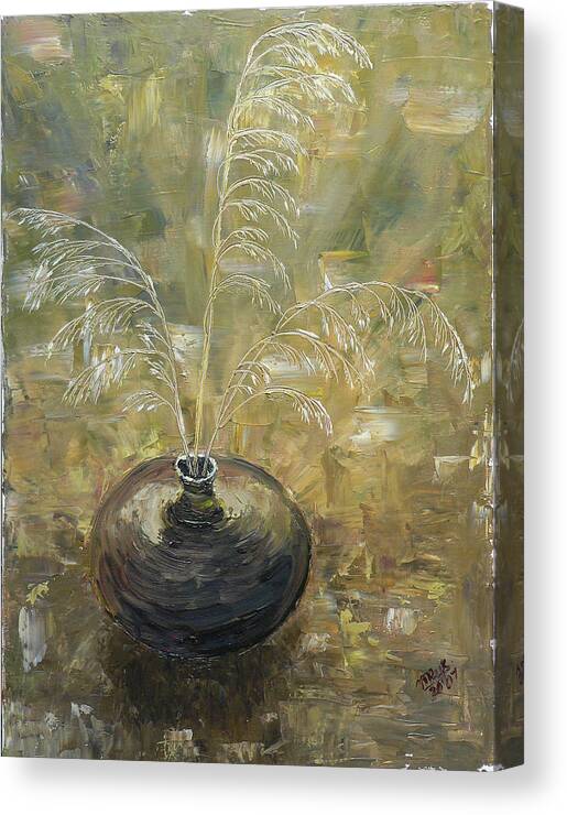 Still Life Canvas Print featuring the painting Vase with Wheat. by Mila Ryk