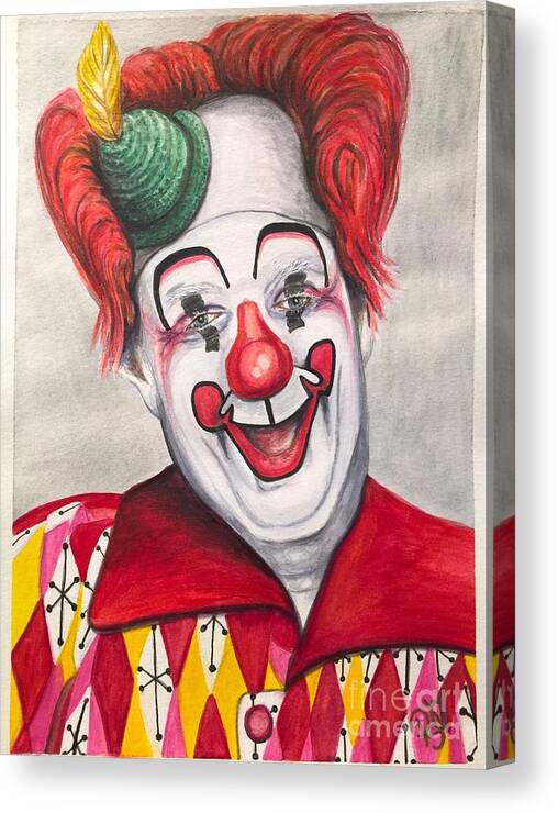 Greatclownportraits Canvas Print featuring the painting Watercolor Clown #25 Chuck Burnes by Patty Vicknair