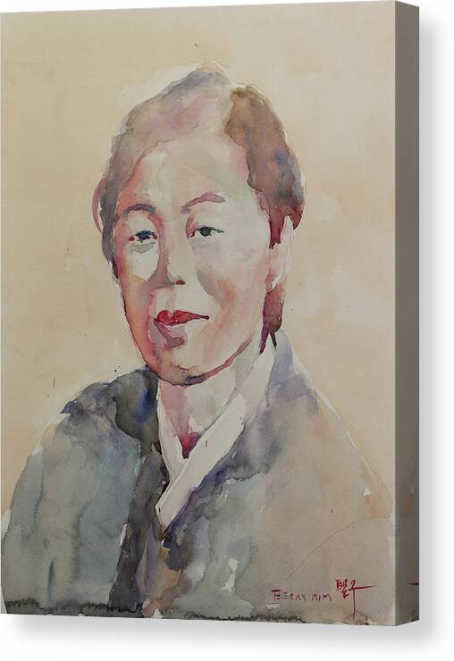 Watercolor Canvas Print featuring the painting WC Portrait 1625 My Mama by Becky Kim