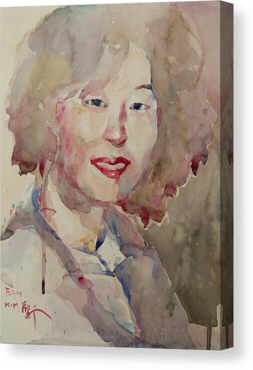 Watercolor Canvas Print featuring the painting WC Portrait 1628 My Sister Hyunsook by Becky Kim