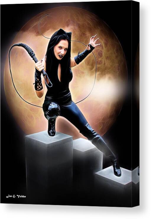 Fantasy Canvas Print featuring the painting Whip Of The Feline Fatale by Jon Volden