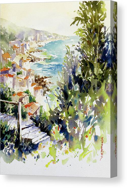 Watercolor Canvas Print featuring the painting Whitewashed Vista by Rae Andrews